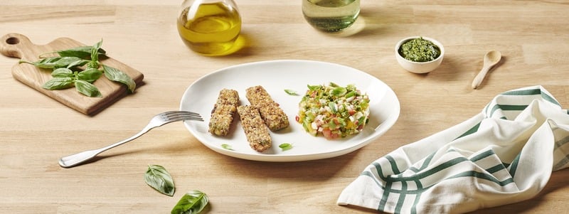 Bâtonnets d'épinards et tartare de légumes