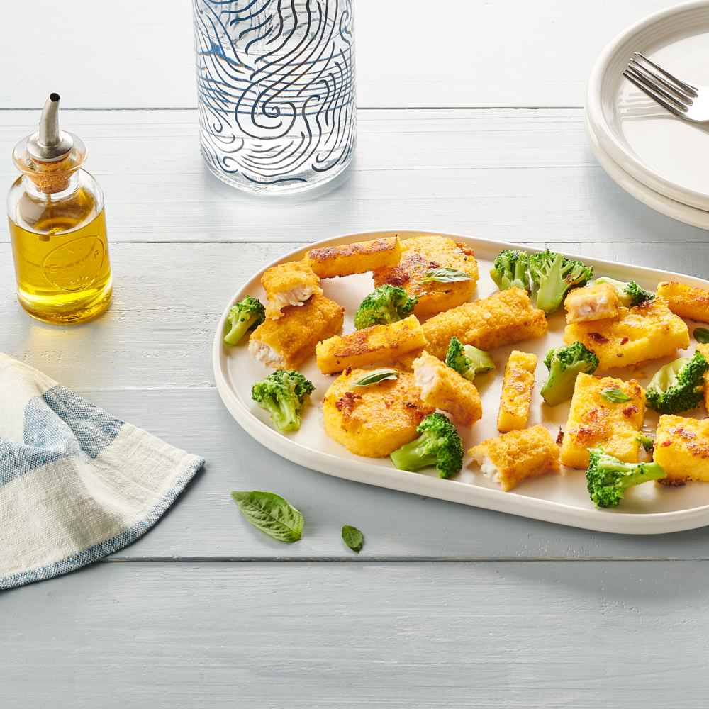 Recette bâtonnets de colin Croustibat avec polenta croustillante