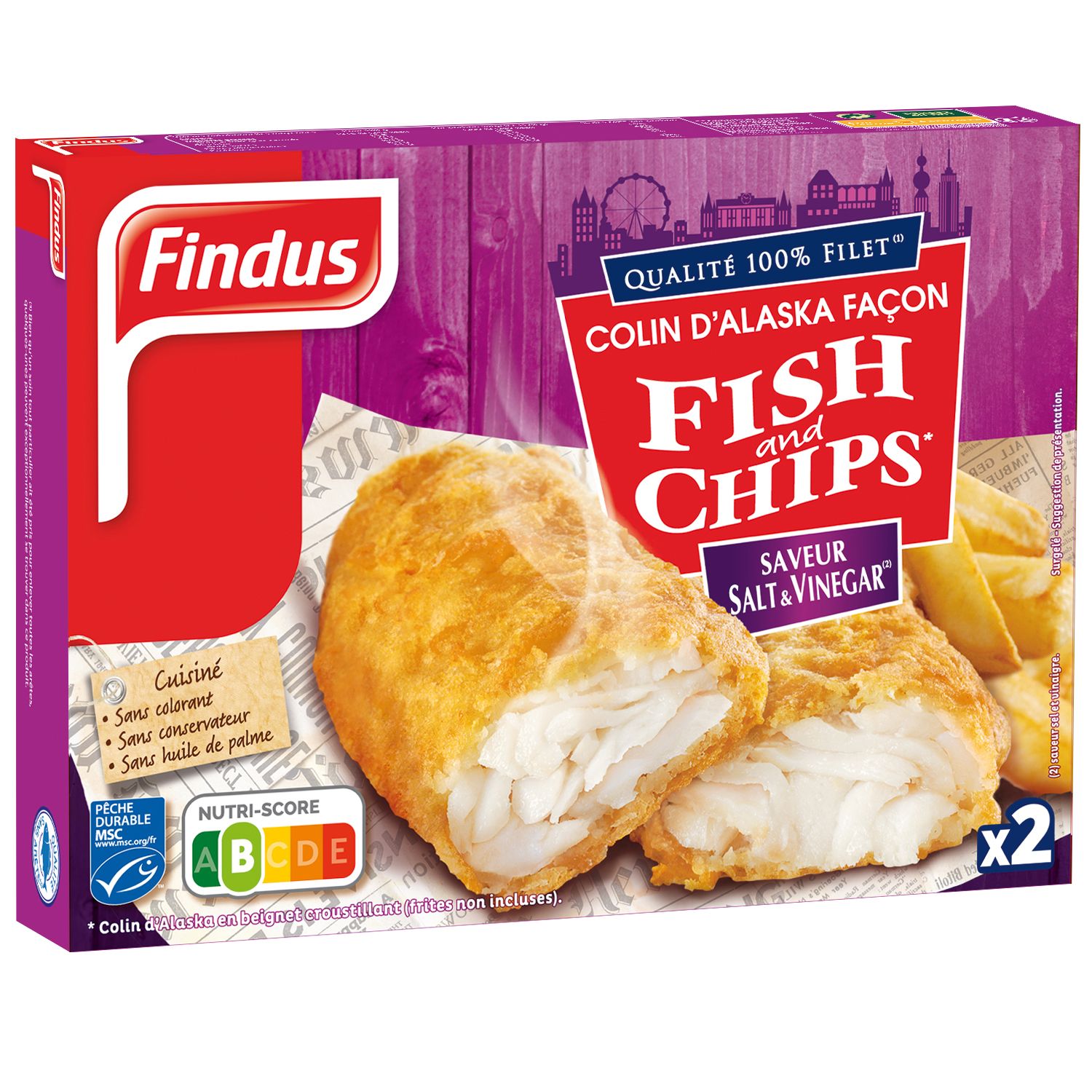 Filets panés de Colin d'Alaska façon fish and chips saveur Salt &amp; Vinegar surgelés Findus