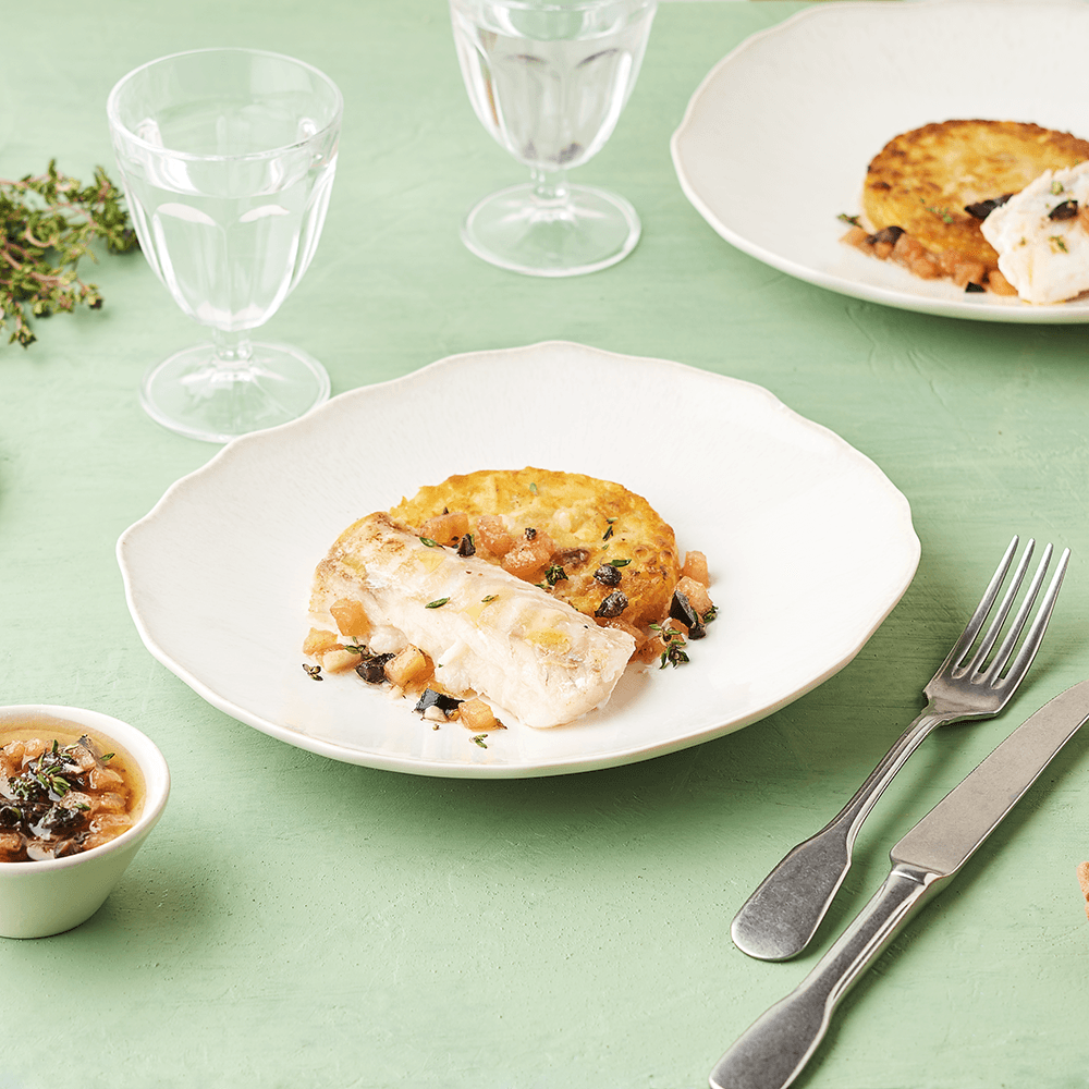 Dos de cabillaud aux tomates marinées sur pommes Croustines&nbsp;