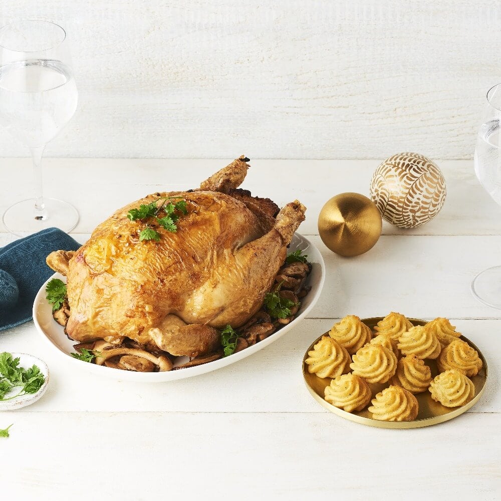 Pommes de terre Duchesse champignons et Dinde farcie au foie gras