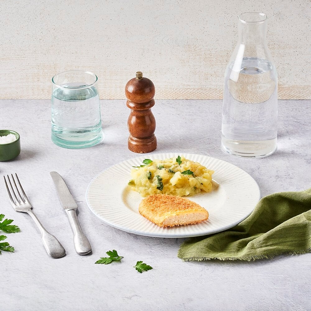 Panés végétaux, écrasé de pommes de terre aux courgettes et herbes fraiches