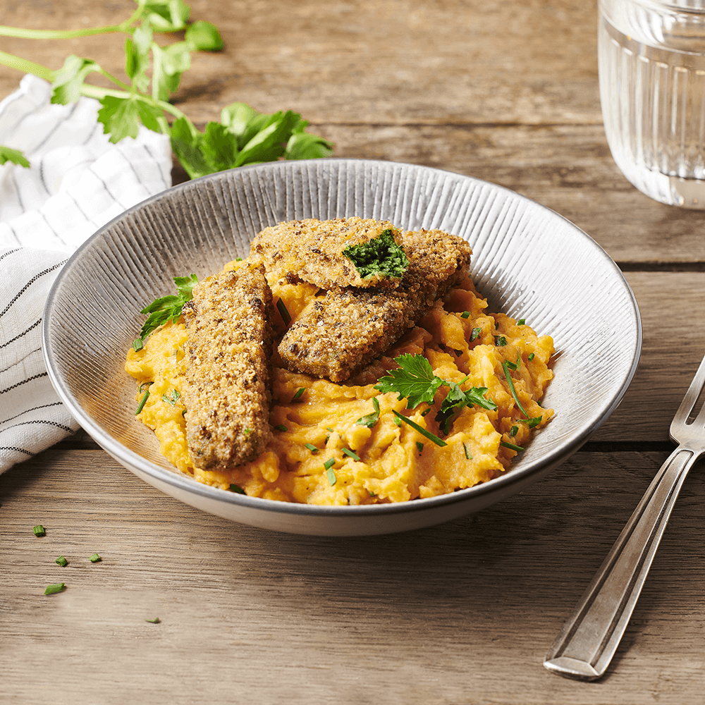 Croustillants d'épinards et purée de patate douce aux herbes fraîches