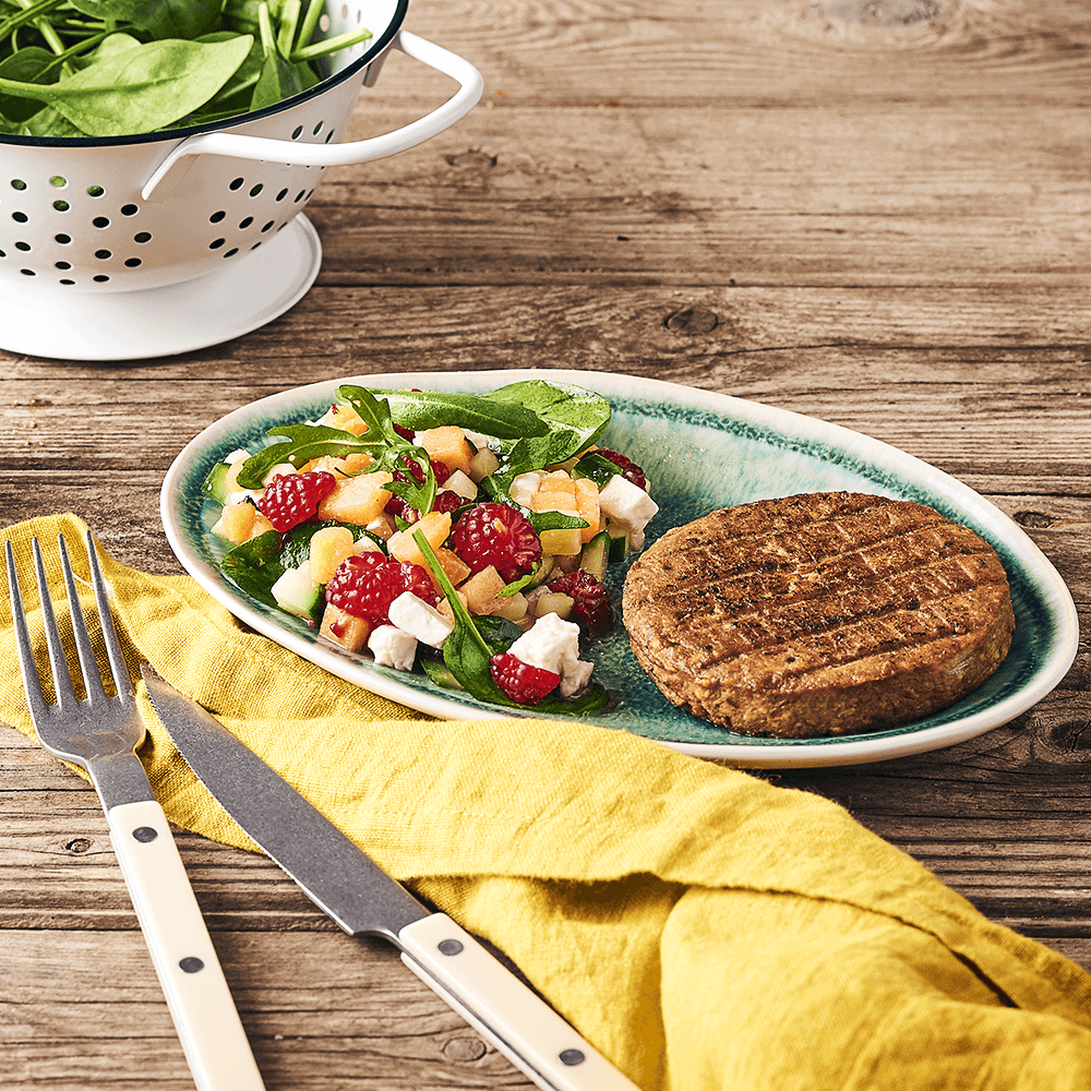 Steak végétarien et salade fraîcheur de melon&nbsp;