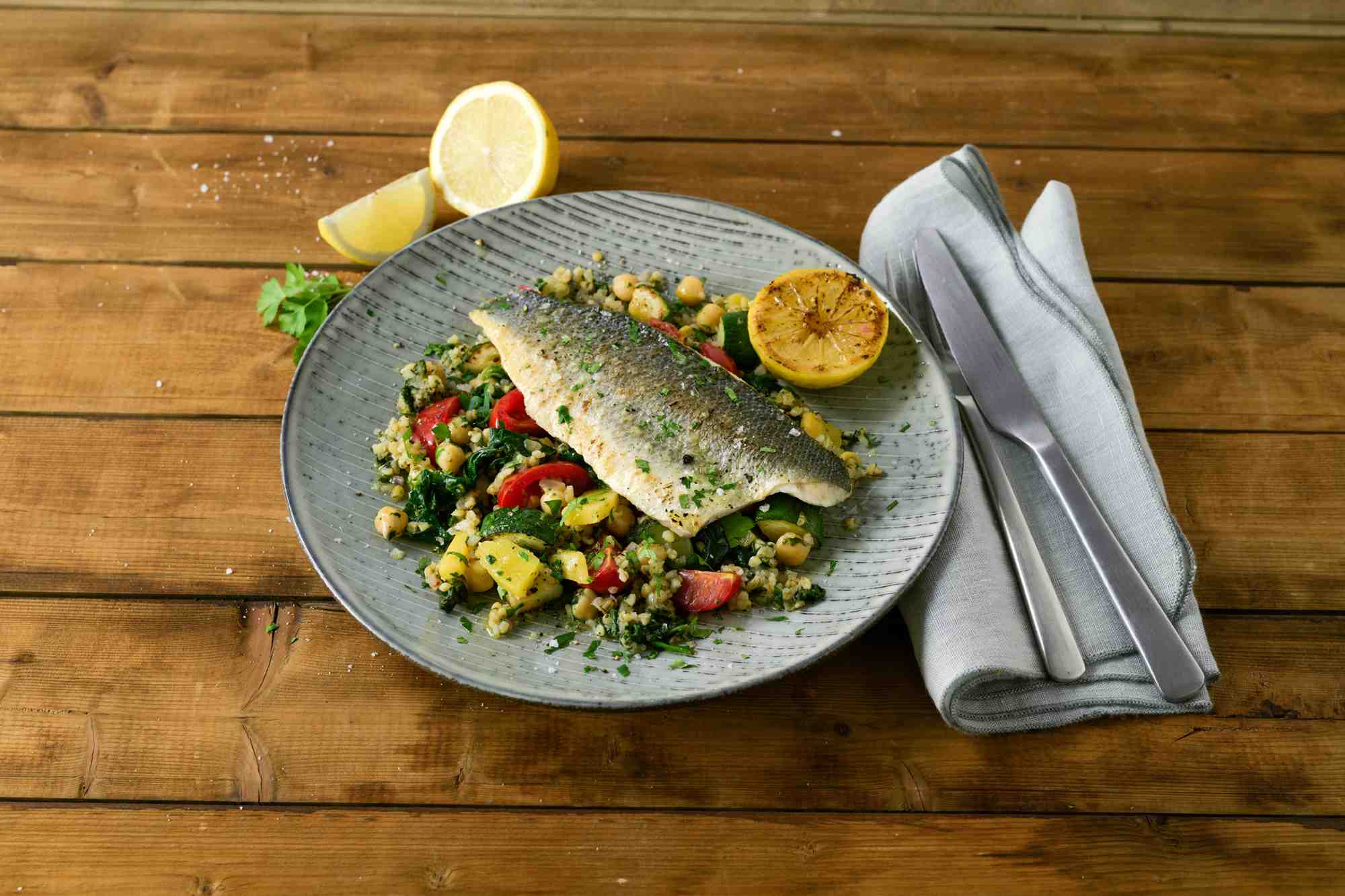 Dos de cabillaud poêlé au Boulgour et légumes