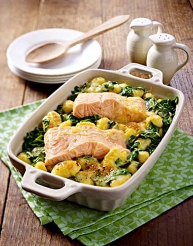 Saumon rose du Pacifique et ses épinards aux gnocchis